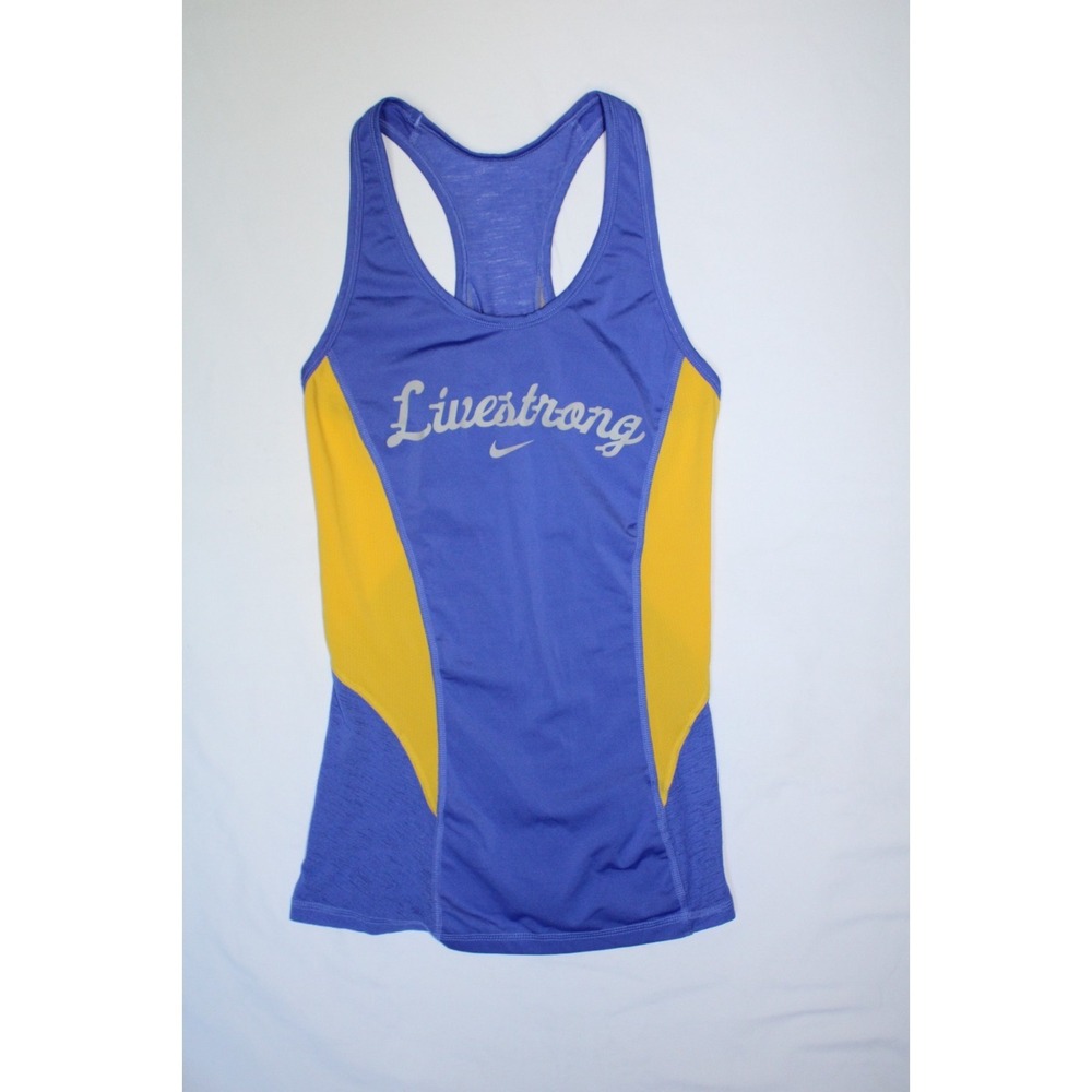 NIKE Pro Women's LIVESTRONG Hypercool Racerback Tank Top Shirt Blue Yellow Small